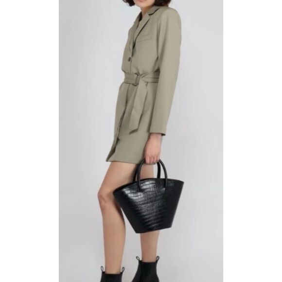 ANINE BING Campbell Long Sleeve Trench Minidress in desert sage- missing belt $4